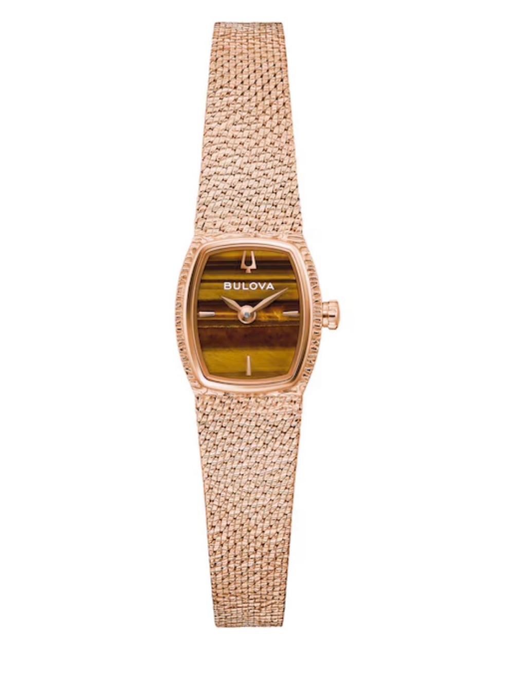 Bulova Rose Gold-Tone Mesh Watch with Brown Tiger Eye Dial